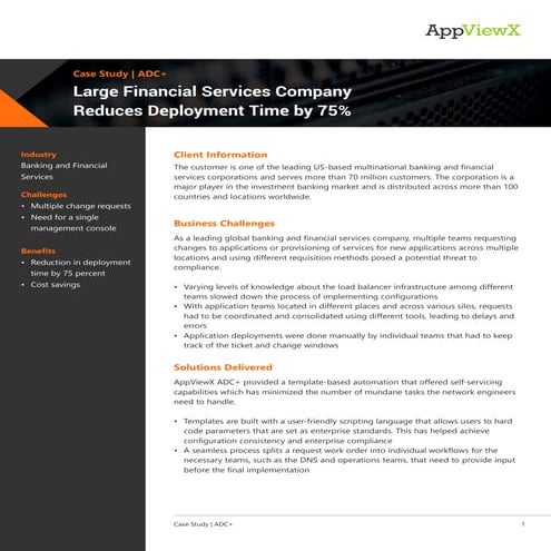 Large Financial Services Company Reduces Deployment Time by 75%