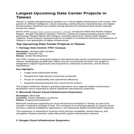 Major Upcoming Data Center Projects Driving Taiwan's Digital ...
