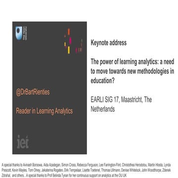 Keynote EARLI SIG17 The power of learning analytics: a need to move towards n...