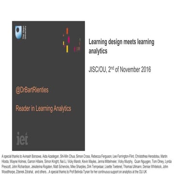 Learning design meets learning analytics: Dr Bart Rienties, Open University