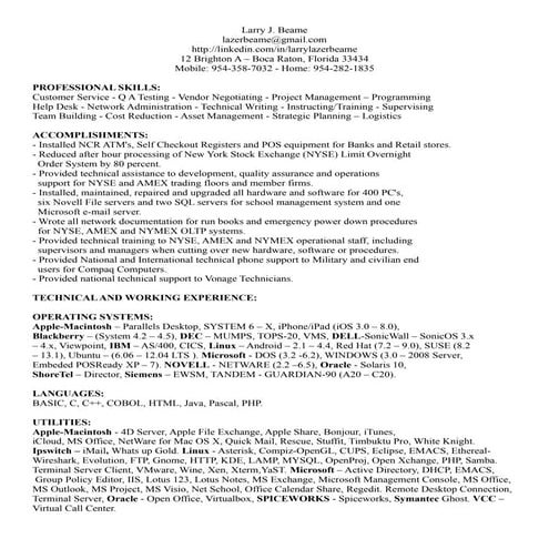Larry Beame's resume as of 12 14-2015