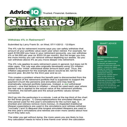 Larry frank   withdraw 4% in retirement