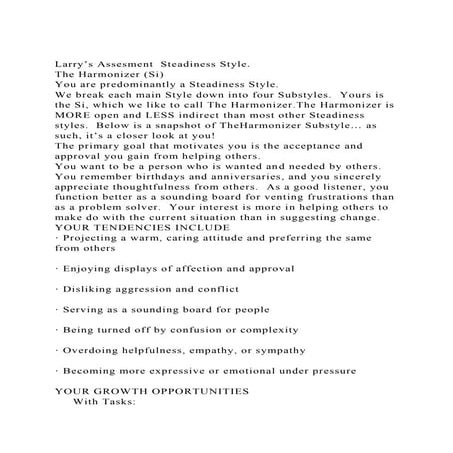 Larry’s Assesment  Steadiness Style.The Harmonizer (Si)You are.docx