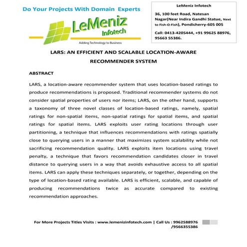 Lars an efficient and scalable location aware recommender system