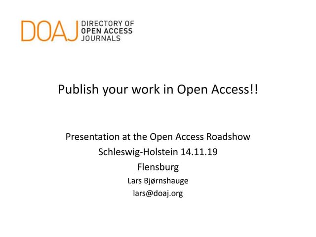 Publish your work in Open Access!!