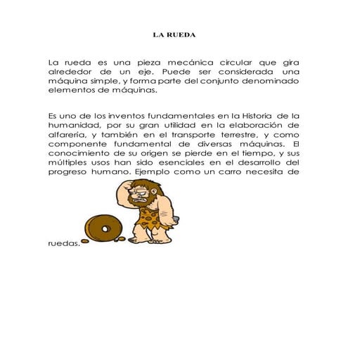 La rueda es una pieza mecánica circular que gira alrededor de un eje | DOCX