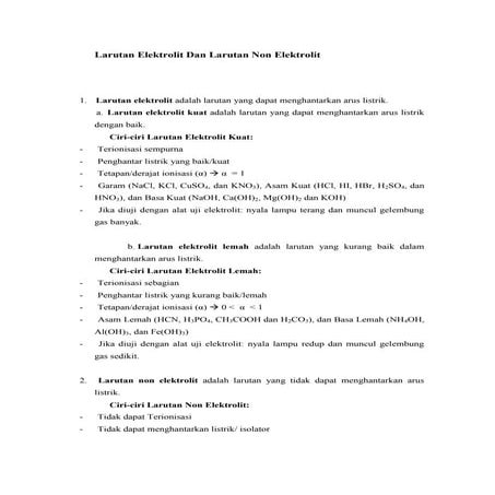 Larutan elektrolit dan larutan non elektrolit