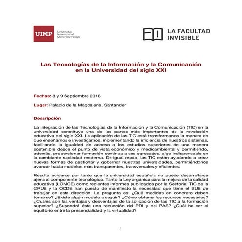 Las Tecnologías de la Información y la Comunicación  en la Universidad del si...