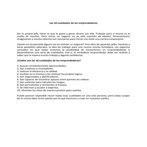 Las 10 cualidades de los emprendedores