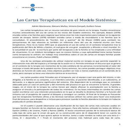 Las cartas terapéuticas en el modelo sistémico 