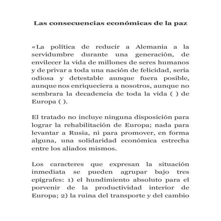 Las consecuencias económicas de la paz