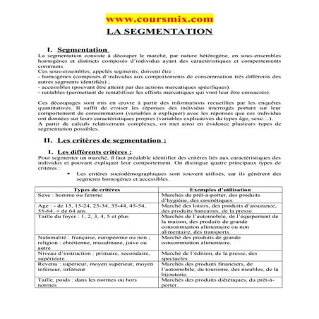 La segmentation | DOC