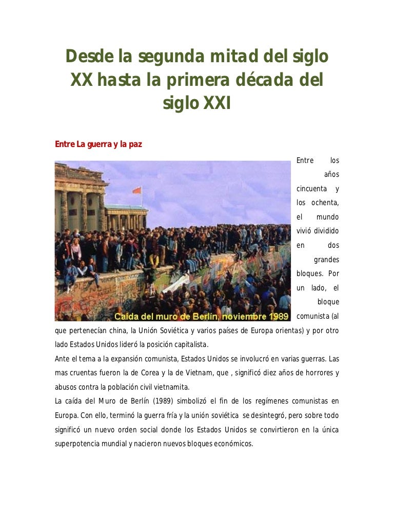 La segunda mitad del siglo xx