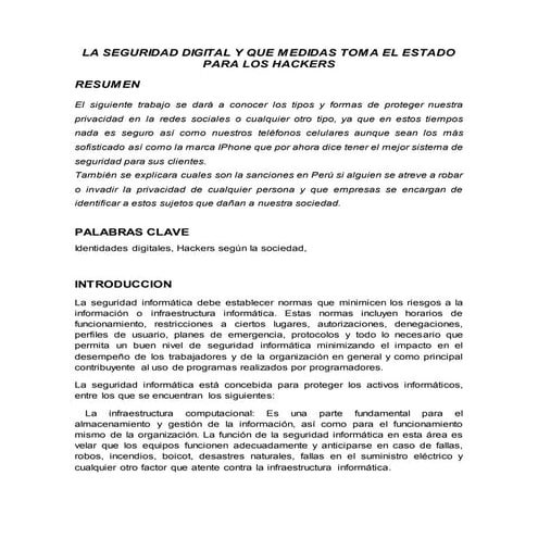 La seguridad digital y que medidas toma el estado para los hackers