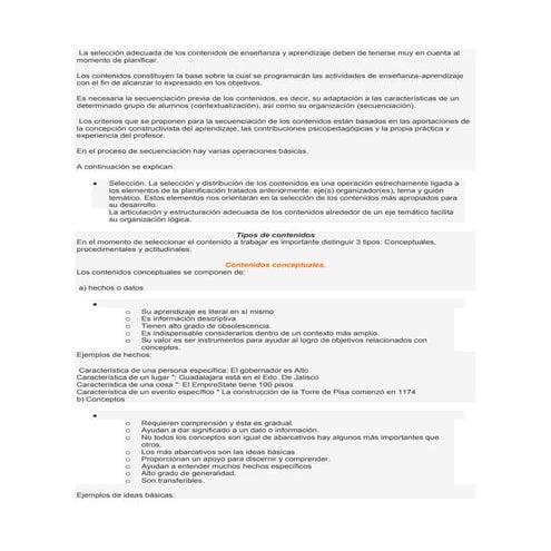 La selección adecuada de los contenidos de enseñanza y aprendizaj planificar
