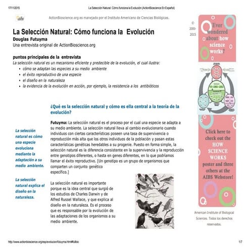 La selección natural  cómo funciona la evolución (action bioscience en español)
