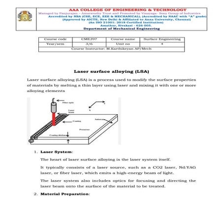 laser surface alloying (LSA) - Surface treatments