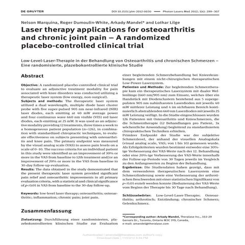 Laser Therapy Applications for Osteoarthritis and Chronic Joint Pain ...