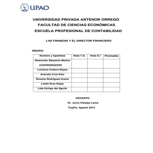 Las finanzas y el director financiero   primera semana