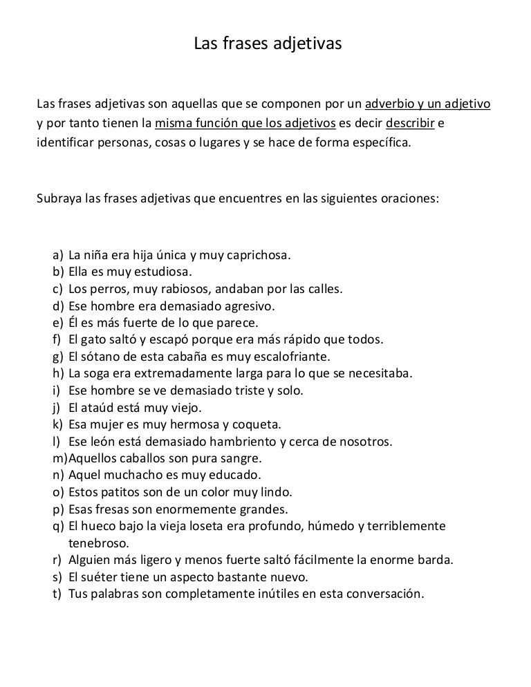 Las Frases Adjetivas Ejercicio