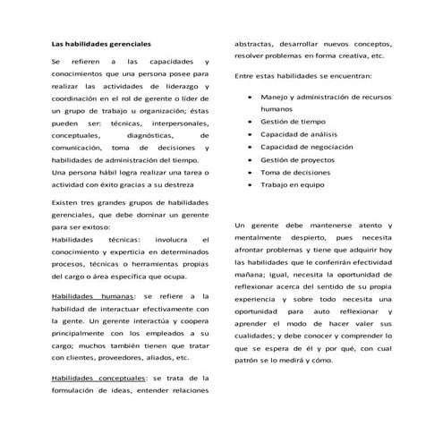 Las habilidades gerenciales