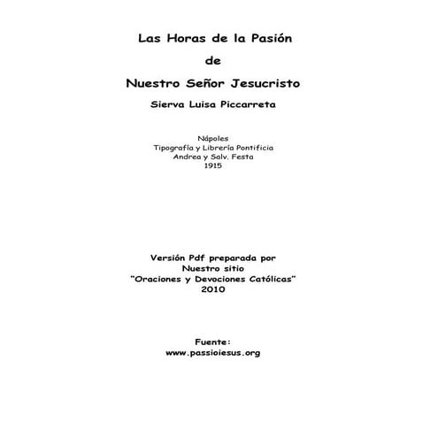 Las horas de la pasión de nuestro señor jesucristo | PDF