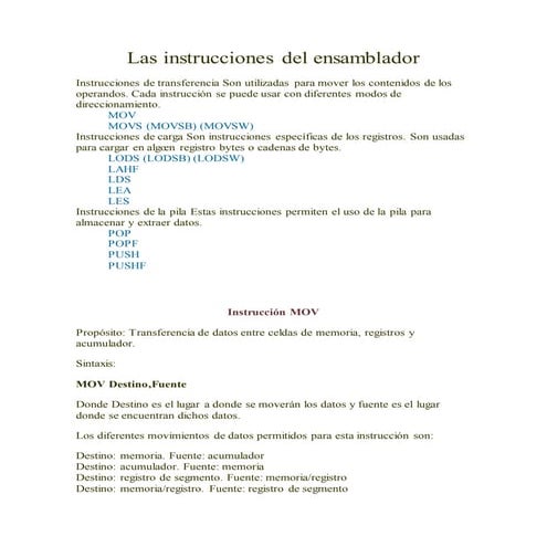 Las instrucciones del ensamblador