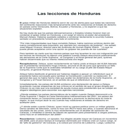 Las Lecciones De Honduras