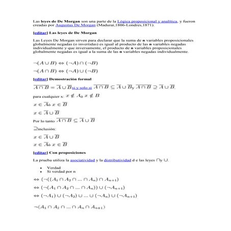 Las leyes de de morgan son una parte de la lógica proposicional y analítica