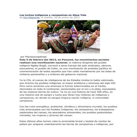 Las luchas indígenas y campesinas en abya yala | PDF