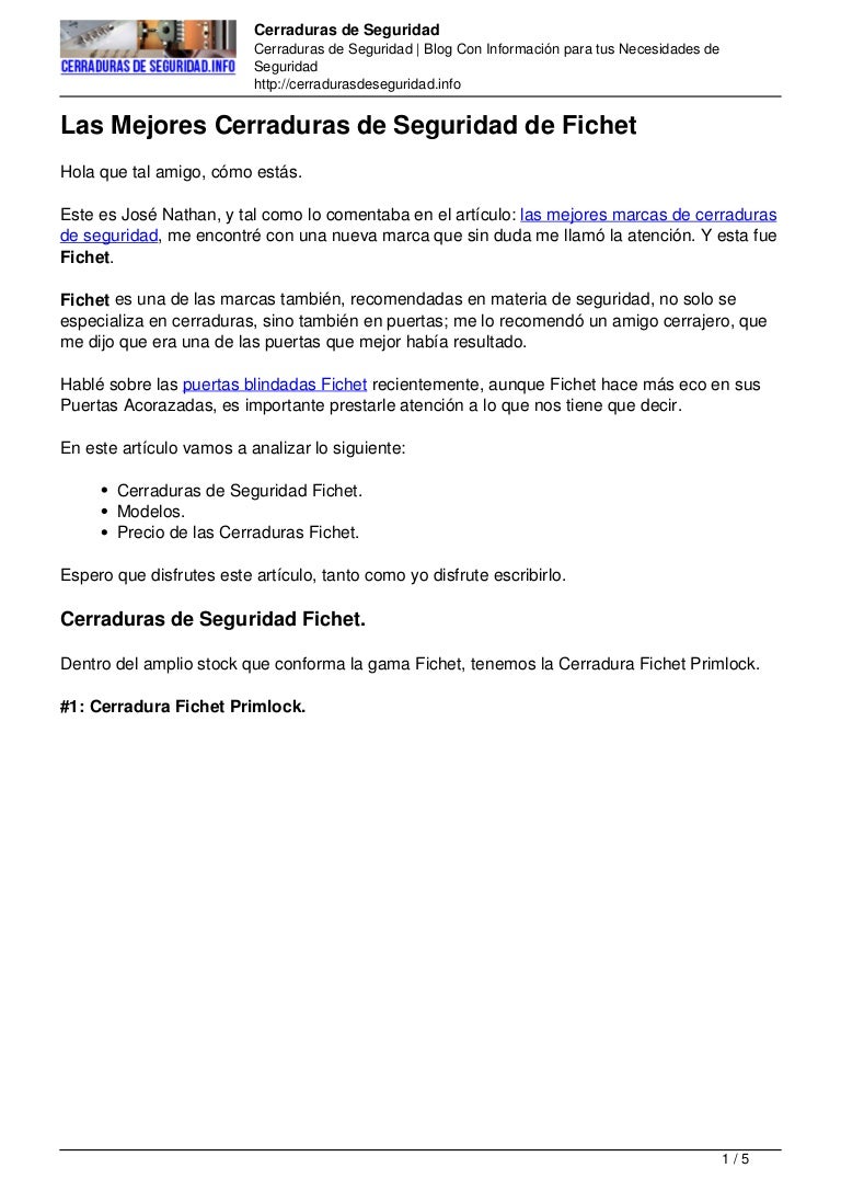 Las mejores cerraduras de seguridad de Fichet