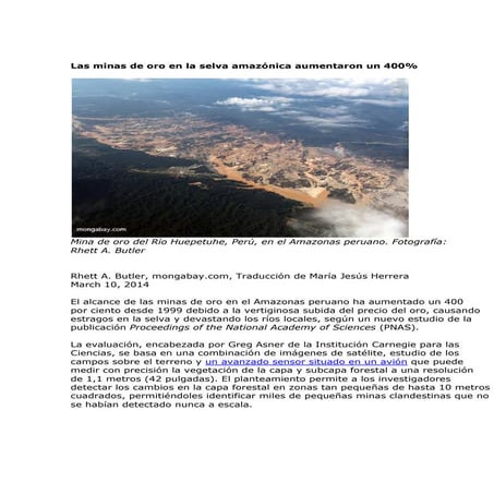 Impacto de la Minería Ilegal en la Biodiversidad y Calidad del Agua en ...