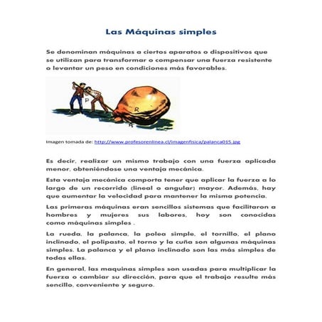 Las máquinas simples, una evolución hacia la maquinaria pesada. | PDF