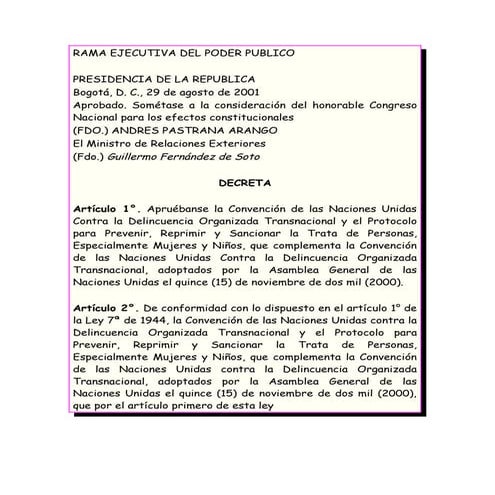 Las naciones unidas contra la delincuencia organizada transnacional y protocolo para prevenir, re