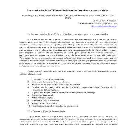 Las necesidades de las tic's en el ámbito educativo