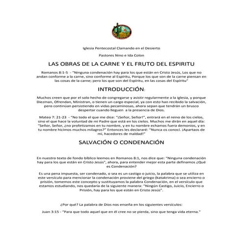 Las obras de la carne y el fruto del espiritu