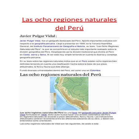 Las ocho regiones naturales del perú