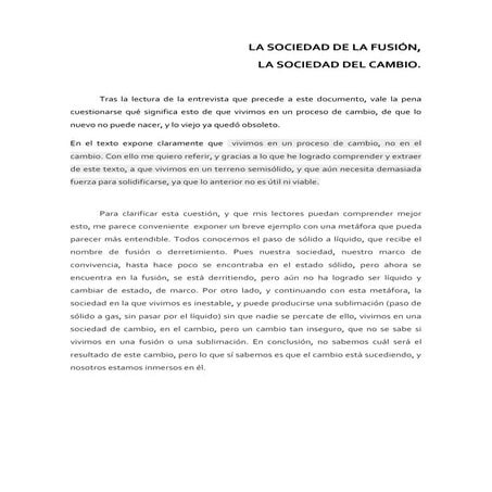 La sociedad de la fusión. la sociedad del cambio.