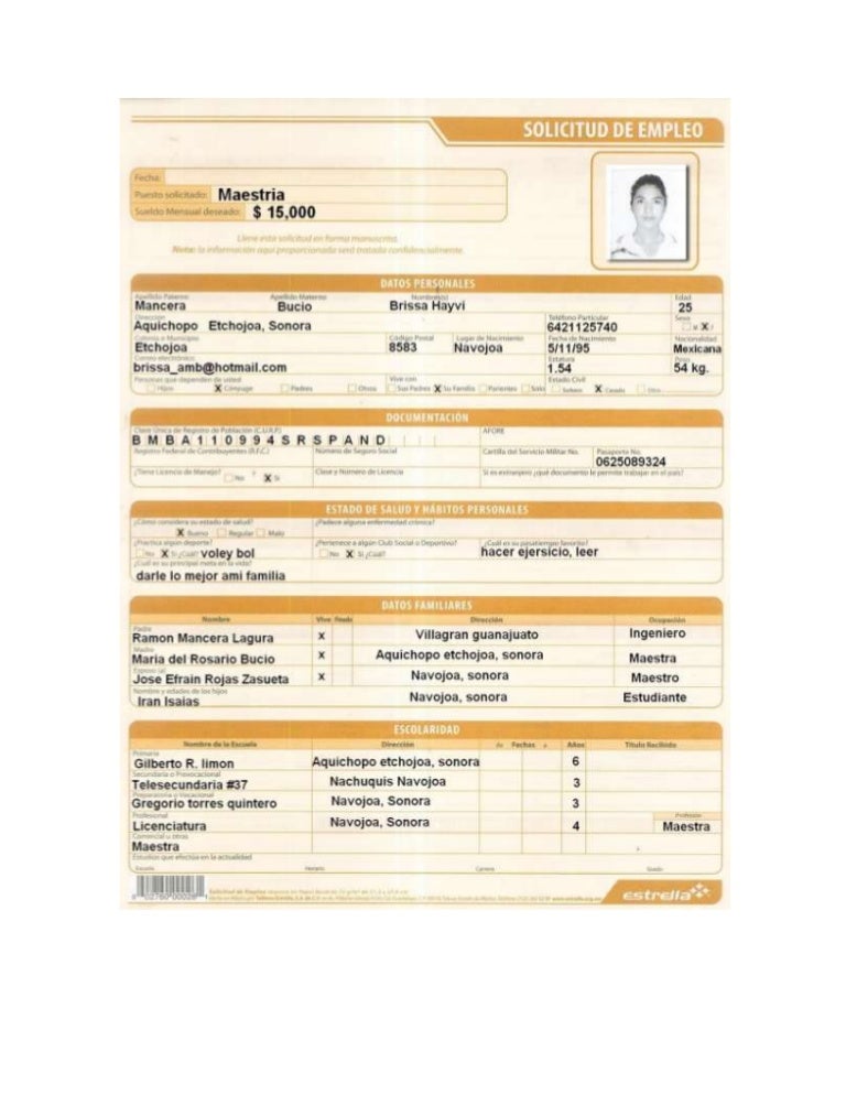 La solicitud de empleo