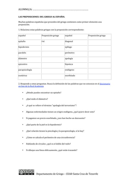 Preposiciones griegas: ejercicio de etimología