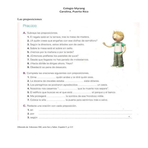 Las preposicionesn work sheet 5th