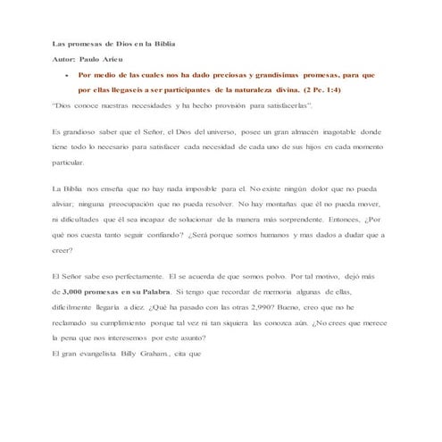 Las promesas de Dios en la Biblia | DOCX
