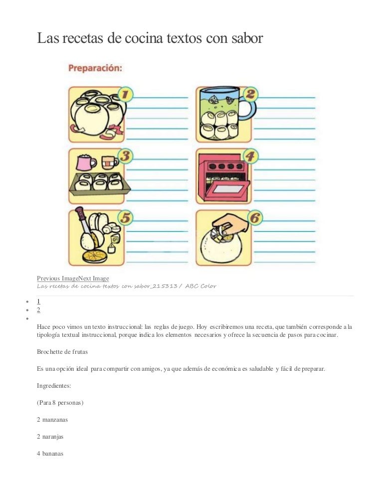 Las recetas de cocina textos con sabor.