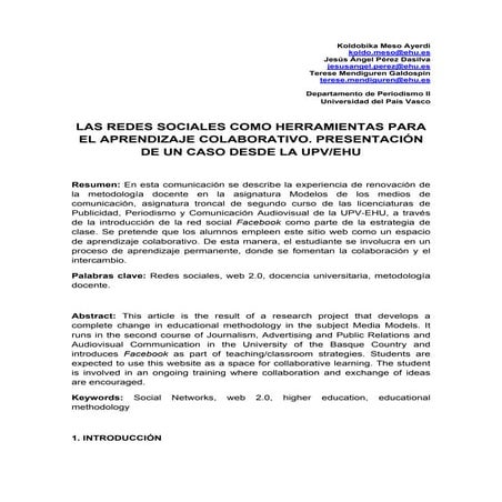 Las redes sociales como herramientas para el aprendizaje colaborativo. presen...
