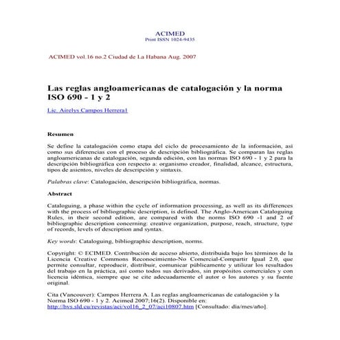 Las reglas angloamericanas de catalogación y la norma ISO 690 1 y 2