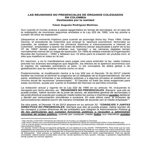 Las reuniones no presenciales en órganos colegiados en Colombia