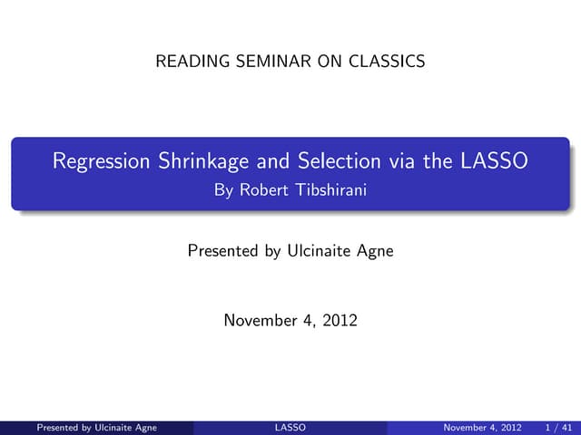 Reading the Lasso 1996 paper by Robert Tibshirani