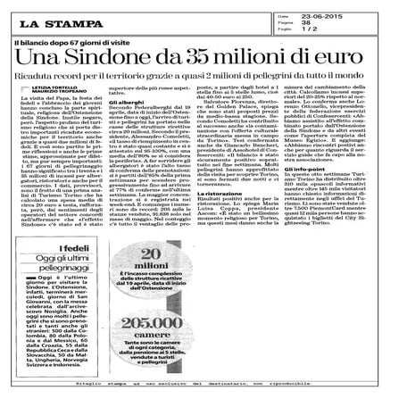 La Stampa_Una Sindone da 35 mln