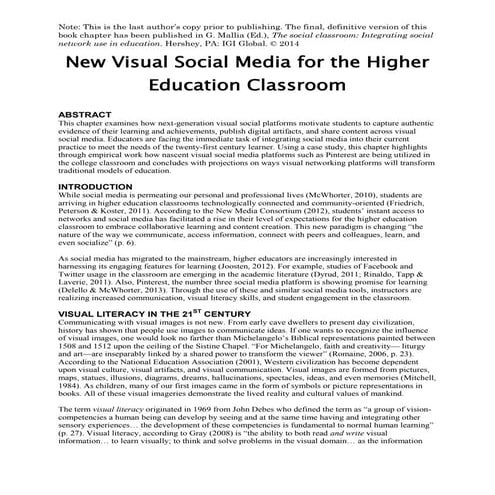 New Visual Social Media for the Higher Education Classroom