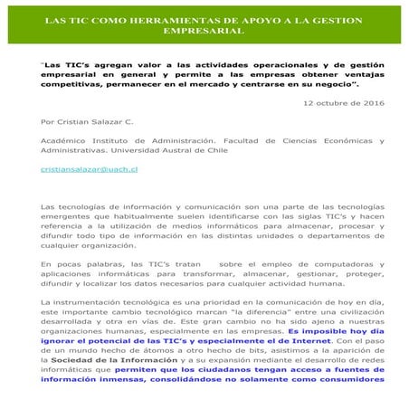 Las tic’s como herramientas de apoyo a la gestión empresarial